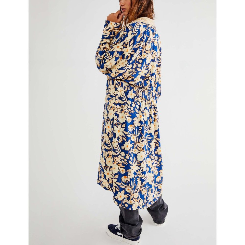 Free People Navy Blue and Cream Floral Duster - Picture 2 of 4
